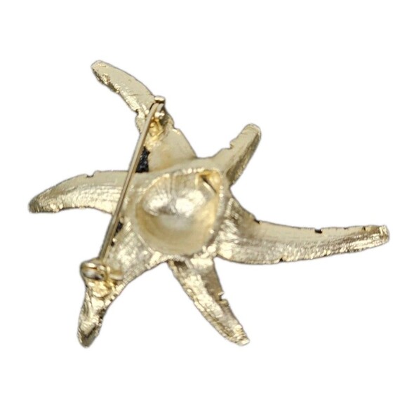 Vintage Starfish Brooch Gold Tone with Faux Turquoise & Pearl Cluster Jewelry - Picture 2 of 5
